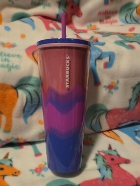 Starbucks Pink to Purple Ombre Tumbler with Blue Lid